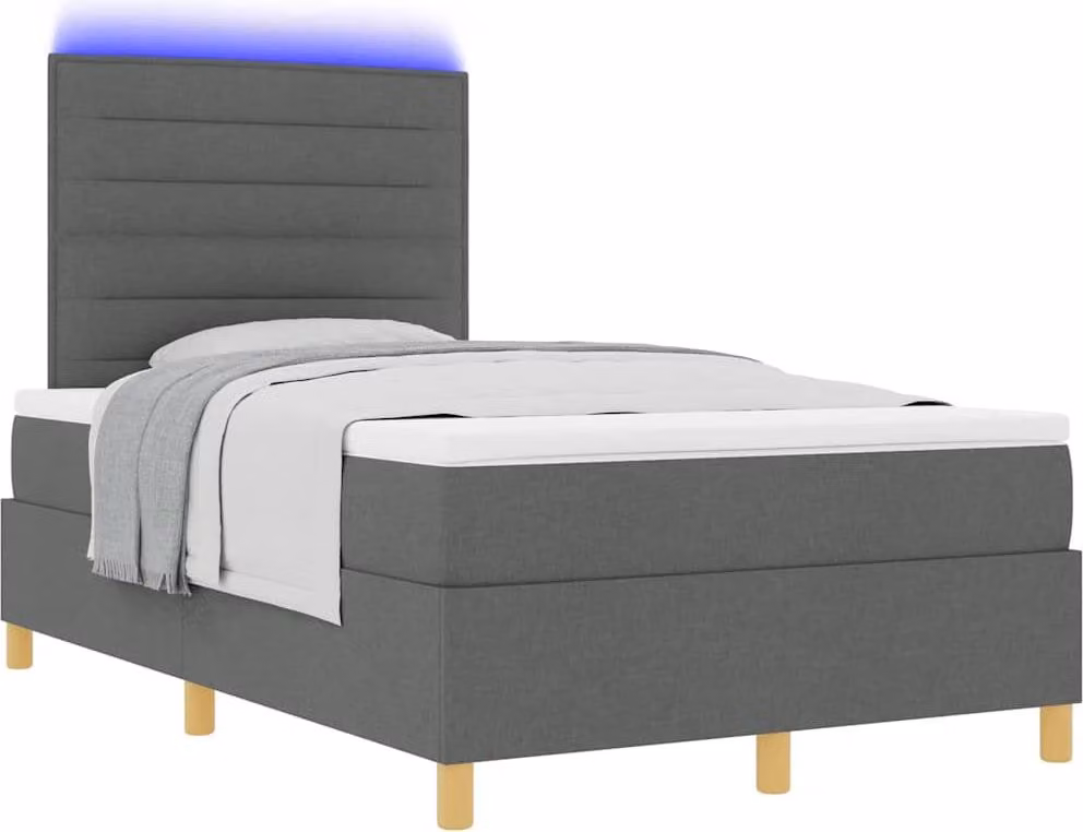 Letto a Sorgente LED Grigio scuro 120 x 200 cm Tessuto