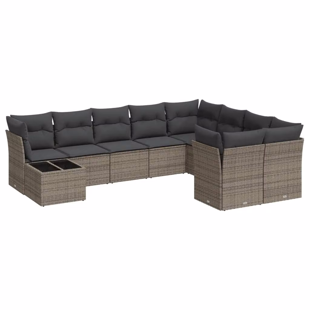 Set Divano da Giardino 10 pz con Cuscini Grigio in Polyrattan