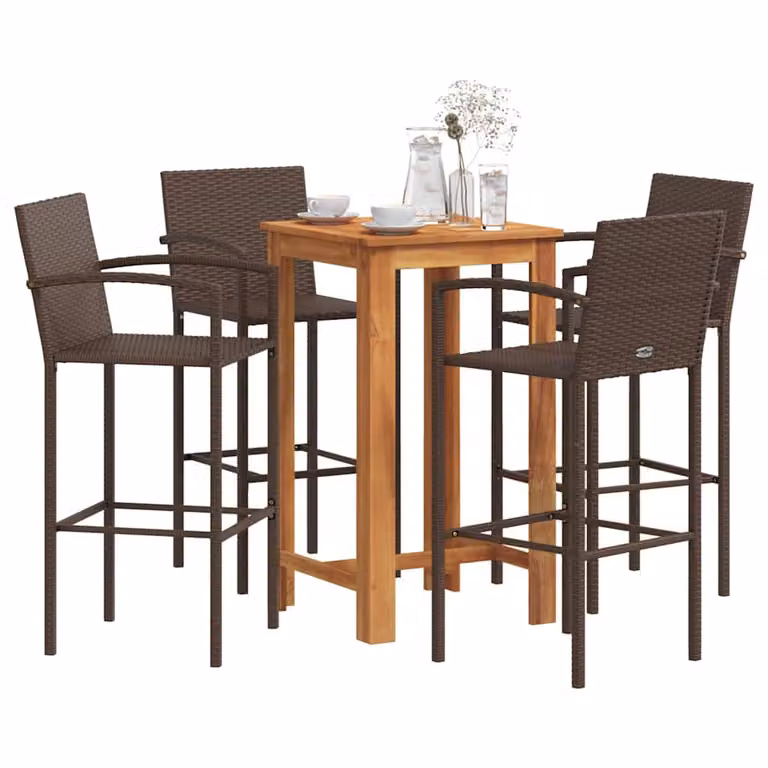 Set Bar da Giardino vidaXL in 5 Pezzi Marrone in Legno di Acacia e Polyrattan