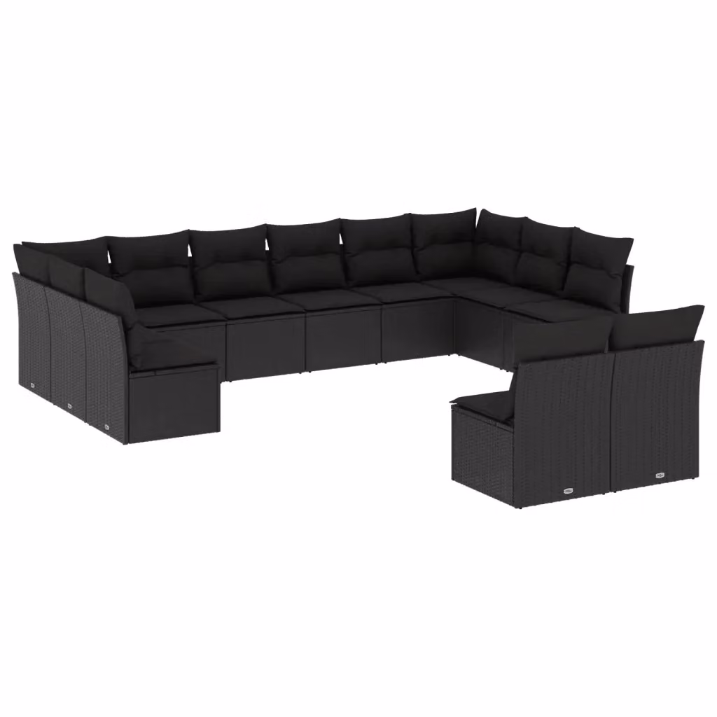Set di divani da giardino vidaXL a forma di U composto da 12 pezzi in polyrattan nero con cuscini inclusi – 2