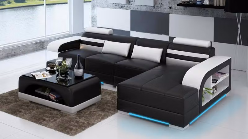 Ledersofa mit USB Wohnlandschaft Ecksofa Eck Garnitur Design Modern Sofa G8033C