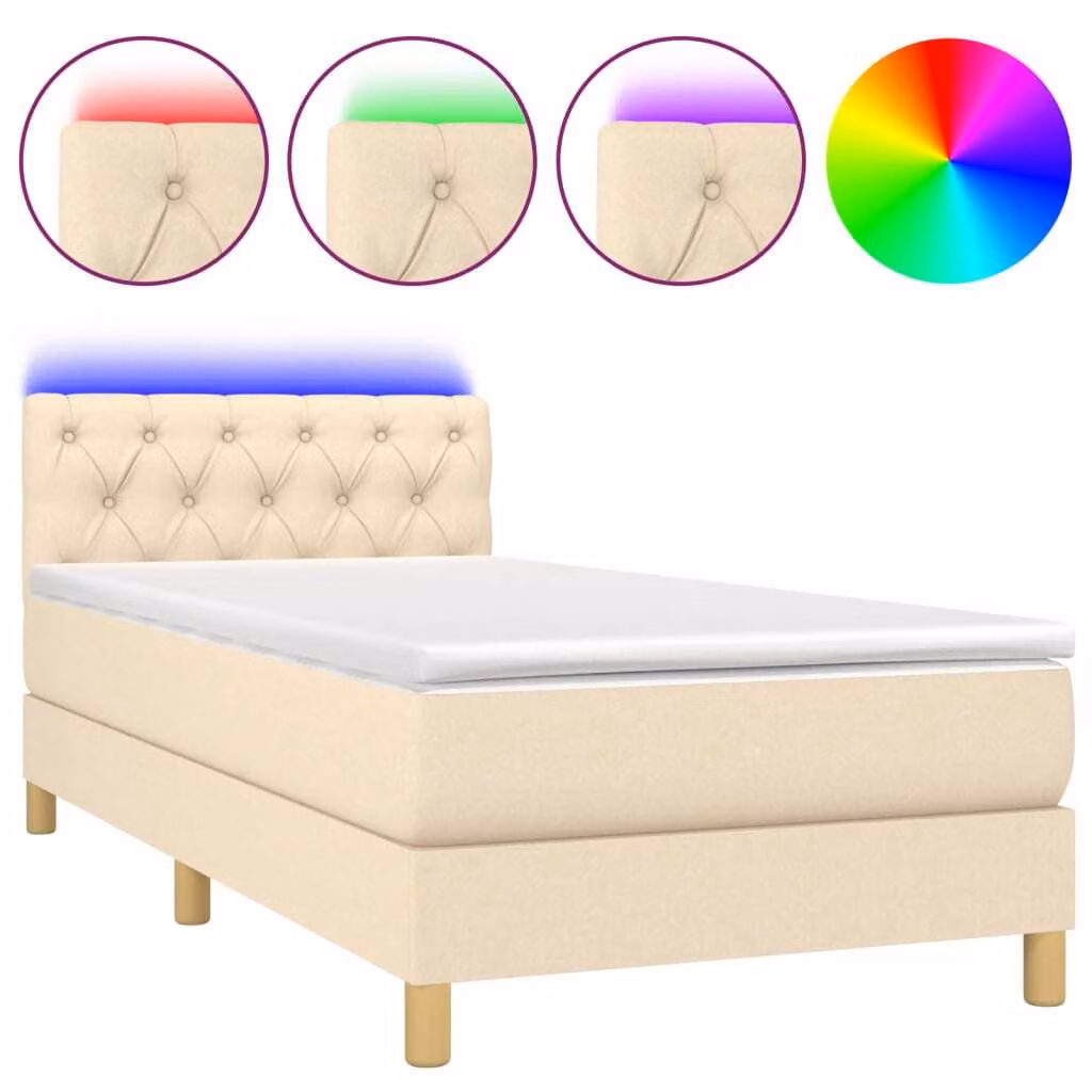 Letto a Molle con Materasso e LED Crema 80x200 cm in Tessuto
