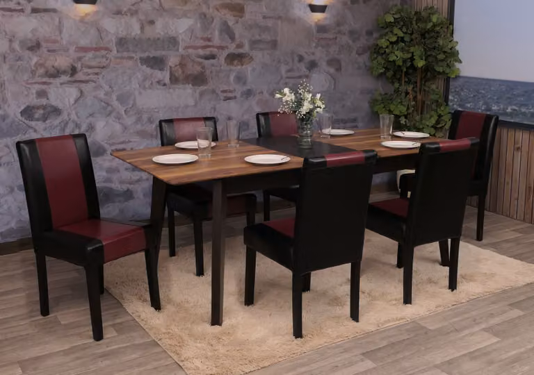 Set da 6 sedie da pranzo e da cucina Littau ~ nero-rosso, gambe scure
