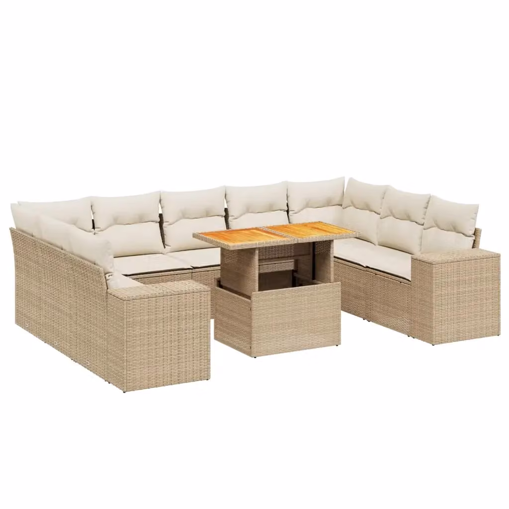 Set Divano da Giardino VIDAXL in Polyrattan con 10 Cuscini Beige Moderno – 2