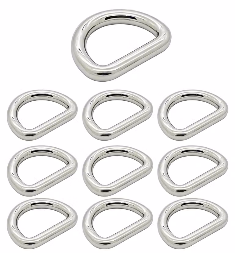 Confezione da 10 anelli a D in metallo argentato, diametro 19 mm