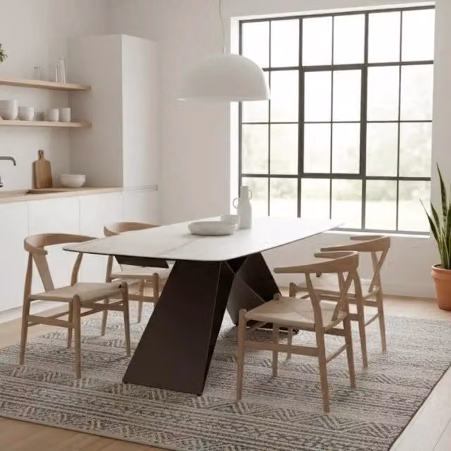 Tavolo da pranzo allungabile Cruise Duzzle in ceramica effetto marmo calacatta e vetro, L: 200-280 cm, P: 100 cm, H: 76 cm, colori bianco, oro e bronzo