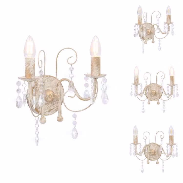 vidaXL Applique con perle bianco antico 2 × prese E14 - Lampade