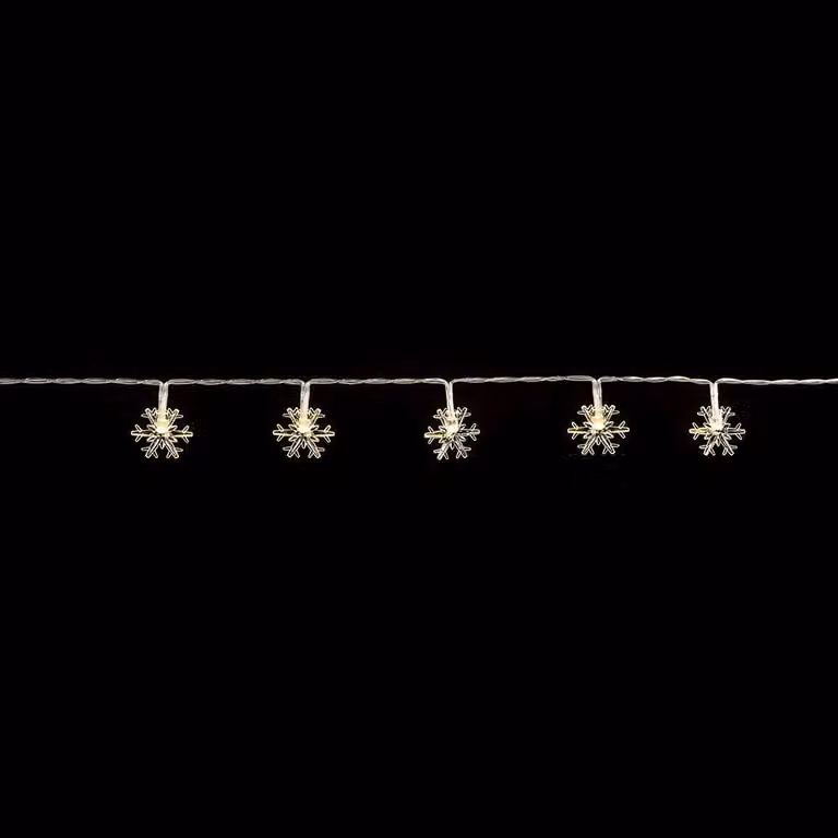 Catena luminosa a LED con decorazioni a forma di fiocchi di neve, 10 LED bianco caldo, lunghezza 165 cm