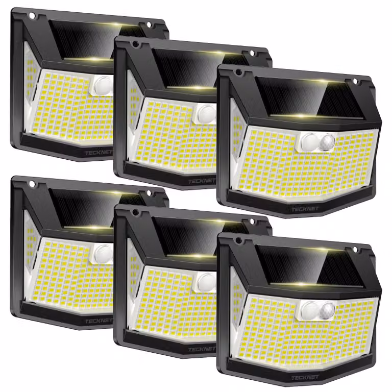 Lampada da esterno a LED solare, 248 LED, 300°, sensore di movimento, grado di protezione IP66, confezione da 6