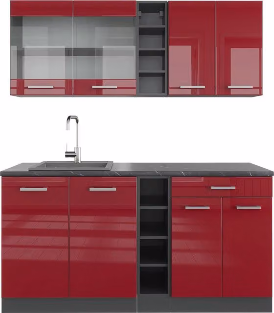 Cucina completa moderna R-Line Vicco Rosso lucido e Antracite L: 160 cm