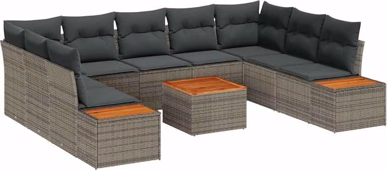 Set Divano da Giardino con cuscino 10 pcs Grigio Poly Rattan
