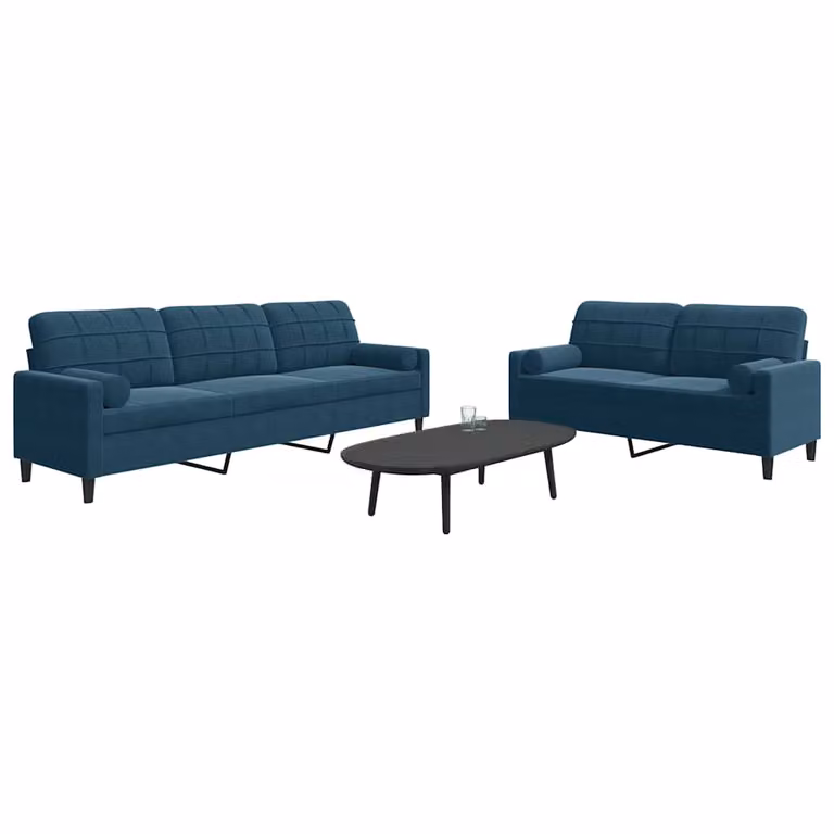 Set di divani vidaXL da soggiorno in velluto blu con cuscini e struttura in metallo