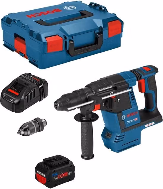 Martello Perforatore Bosch GBH 18V-26 F con Batteria ProCORE da 8,0 Ah, Caricabatterie GAL1880CV e L-Boxx 136
