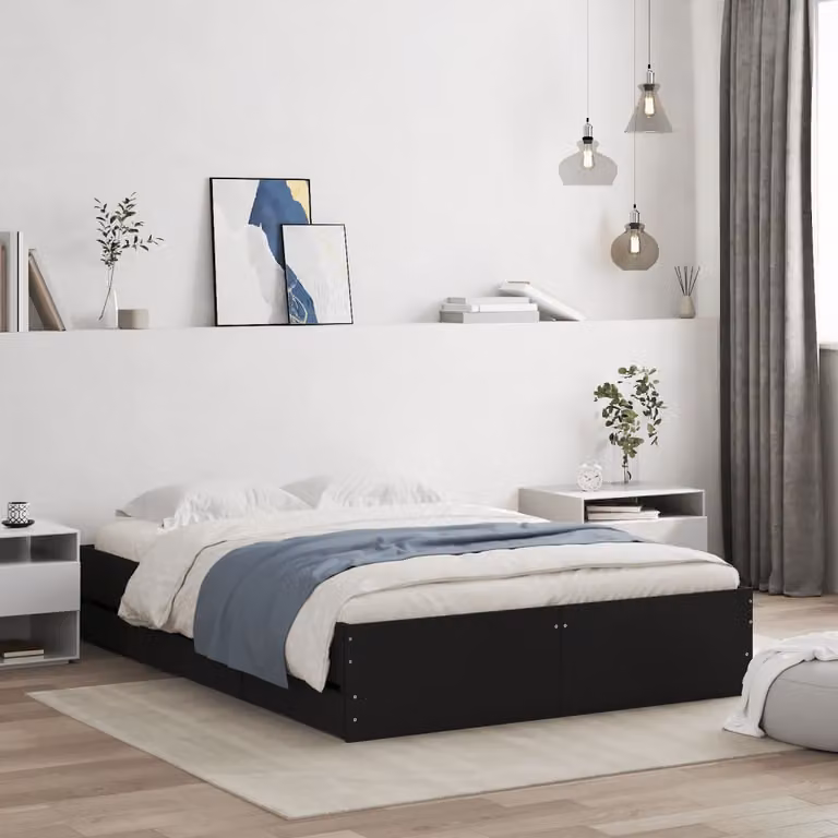 vidaXL Giroletto Moderno con Cassetti in Legno Nero L/P/H: 120 x 200 x 33 cm