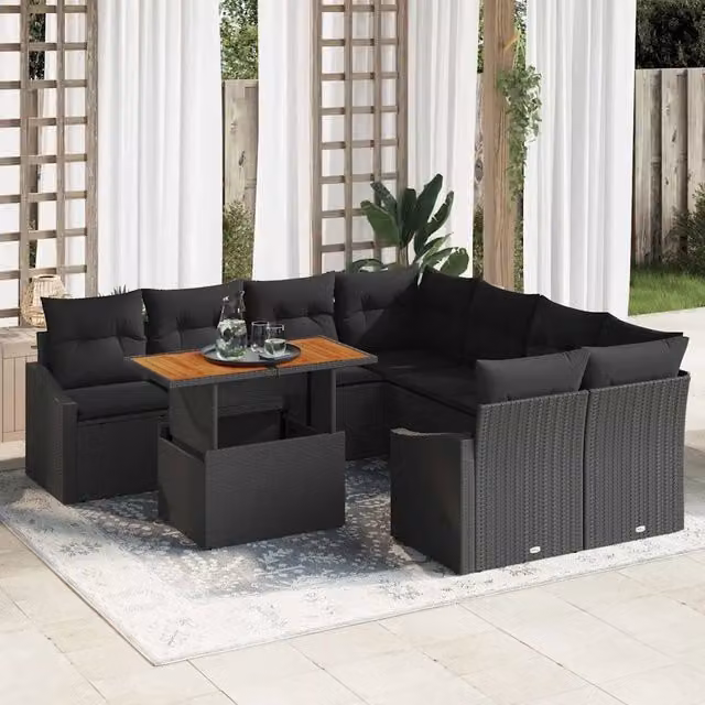 Set Divano da Giardino 9 pz Nero Poly Rattan 3358557