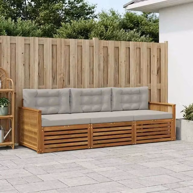 Set di divani da esterno 3 pz Naturale e Grigio Chiaro 3382969