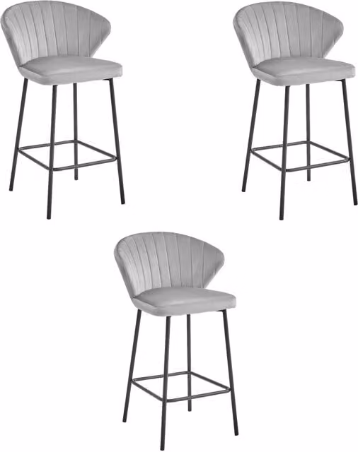 Sgabello Valora GATTA in velluto grigio argento con gambe nere per cucina x3