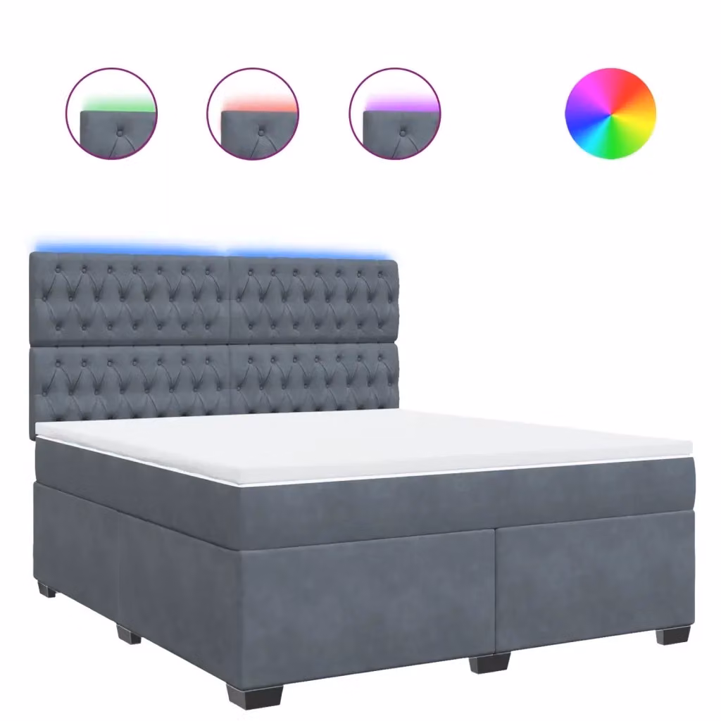 Letto Ibrido vidaXL con Giroletto a Molle e Materasso in Velluto Grigio e Bianco L/P: 180 x 200 cm – 2