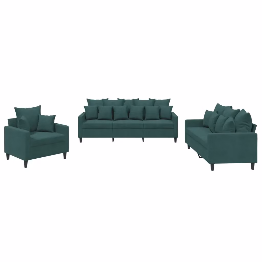 Set di divani 3 pezzi vidaXL in velluto verde con cuscini per soggiorno in stile moderno – 2