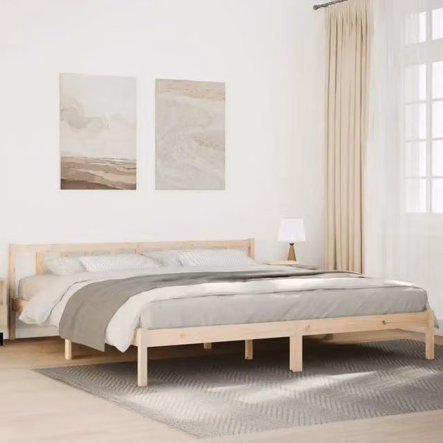 Letto extra lungo Design Mania in legno di pino grezzo con doghe fisse L/P/H: 205.5 x 215.5 x 151 cm – 1