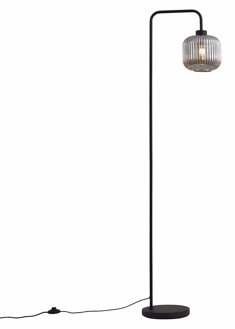 Lampada da terra design, colore nero, con paralume in vetro fumé, modello Ana