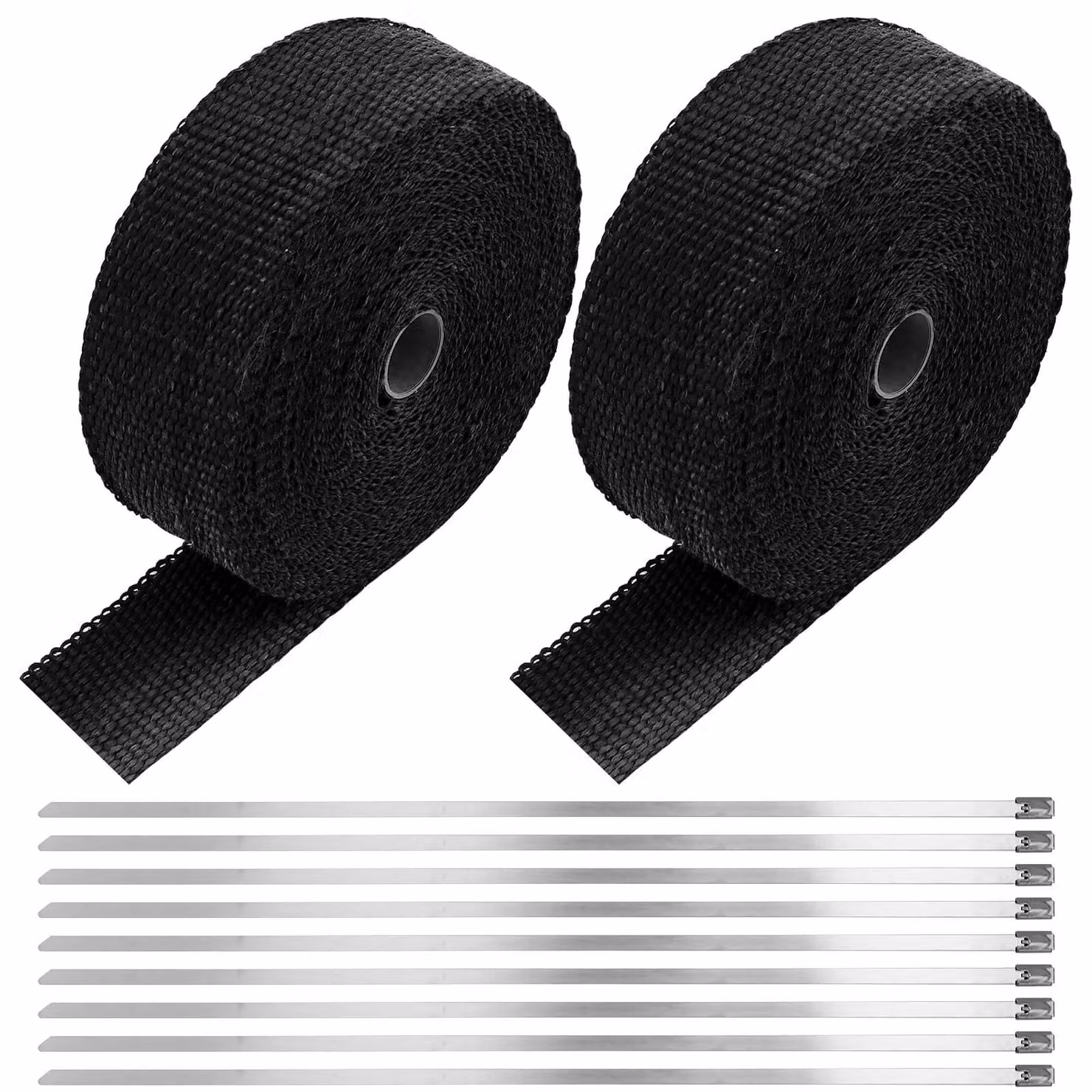 Isolamento termico ad alta temperatura - Nastro per scarichi - Fibra di basalto - 15 metri x 50 mm - 20 fascette in acciaio inossidabile - Resistente e adatto per alte temperature