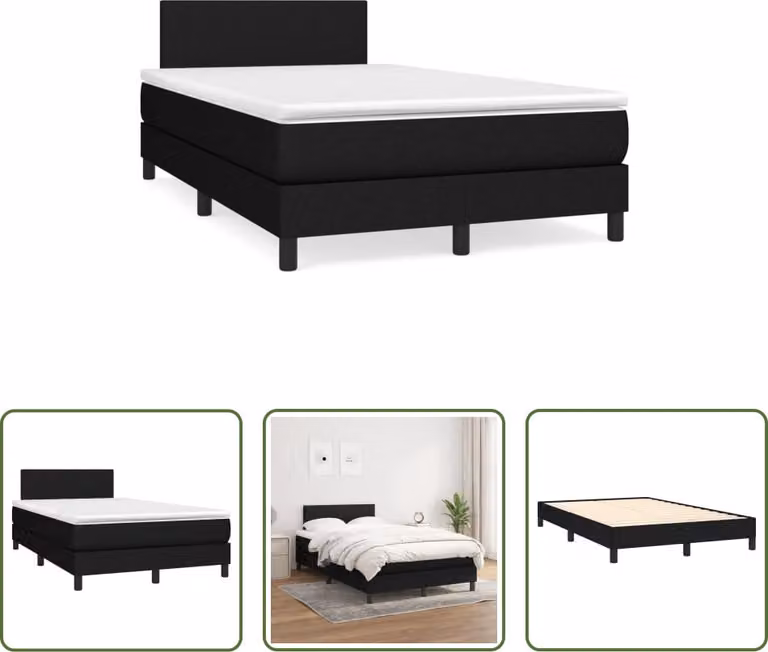 The Living Store Letto a molle con materasso nero 120x190 cm in tessuto