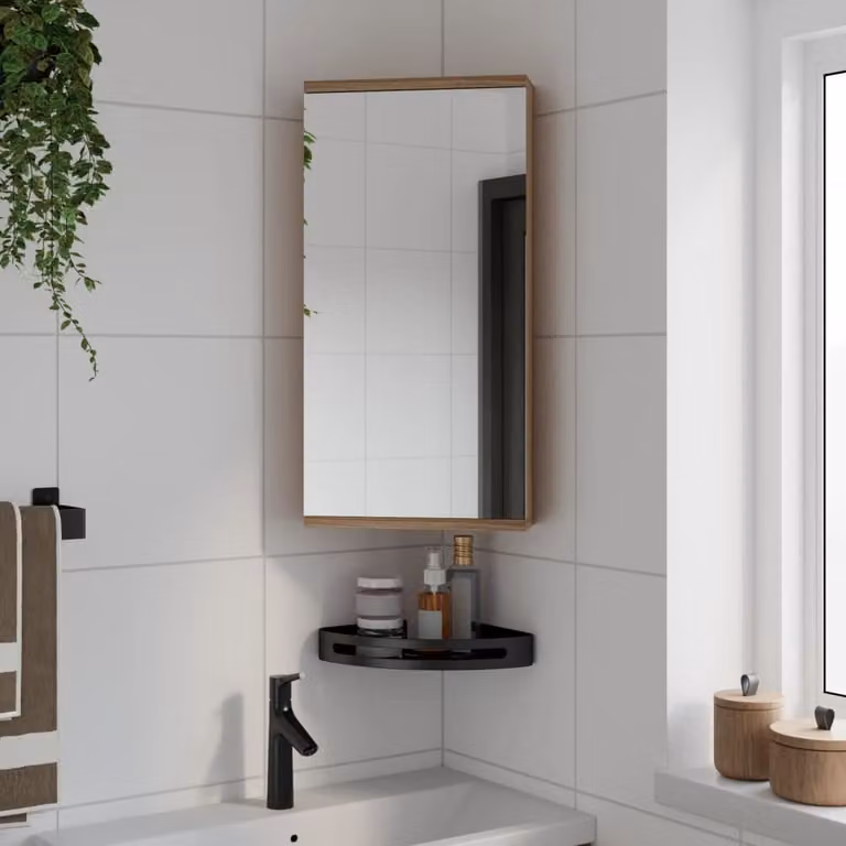 Armadietto Angolare da Bagno con Specchio vidaXL in Rovere Marrone L/P/H: 30 x 24 x 60 cm