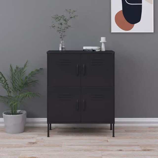 Armadietto a parete vidaXL in acciaio nero con ante a battente e ripiani interni L: 80 cm, P: 35 cm, H: 101,5 cm – 1