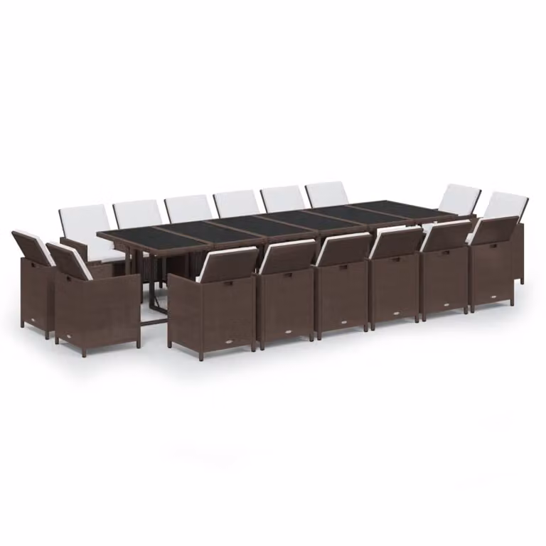 Set da Pranzo per Giardino 17 pz con Cuscini Polyrattan Marrone