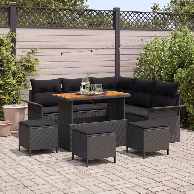 Maison Exclusive - Set da giardino composto da 9 pezzi, divano in rattan sintetico nero