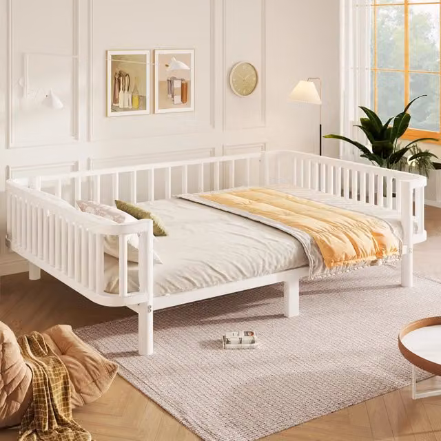 Letto da giorno in metallo 140x200 cm; bianco con rete a doghe in acciaio