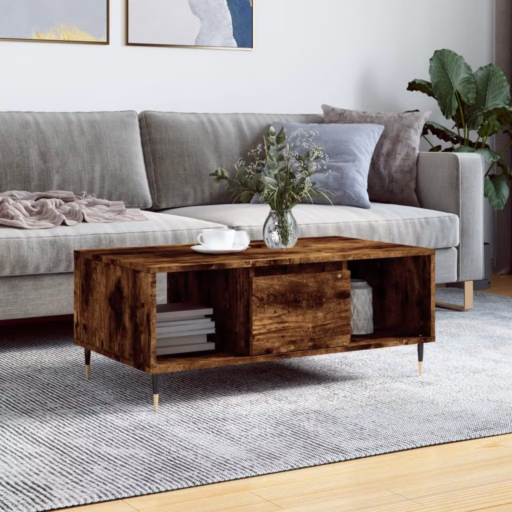 vidaXL Tavolino da Salotto Moderno in Rovere Fumo e Legno, L 90 x P 50 x H 36,5 cm