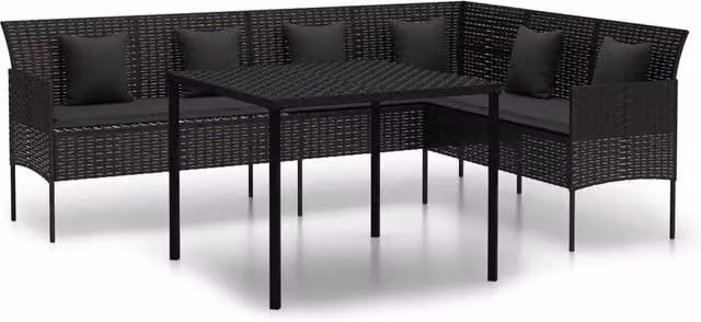Set da pranzo da esterno Outsunny in polyrattan nero con cuscini e tavolo quadrato