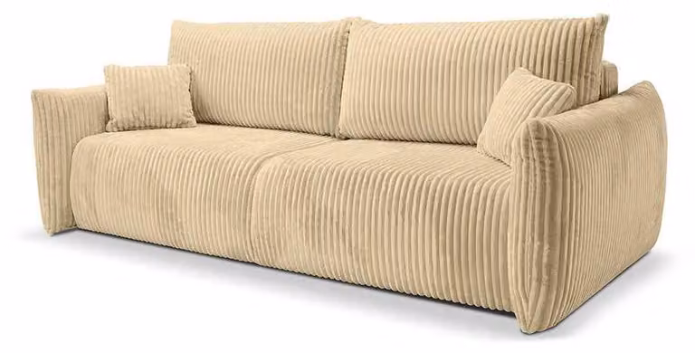 Divano a tre posti con funzione letto, rivestito in tessuto "Alloro Gold"