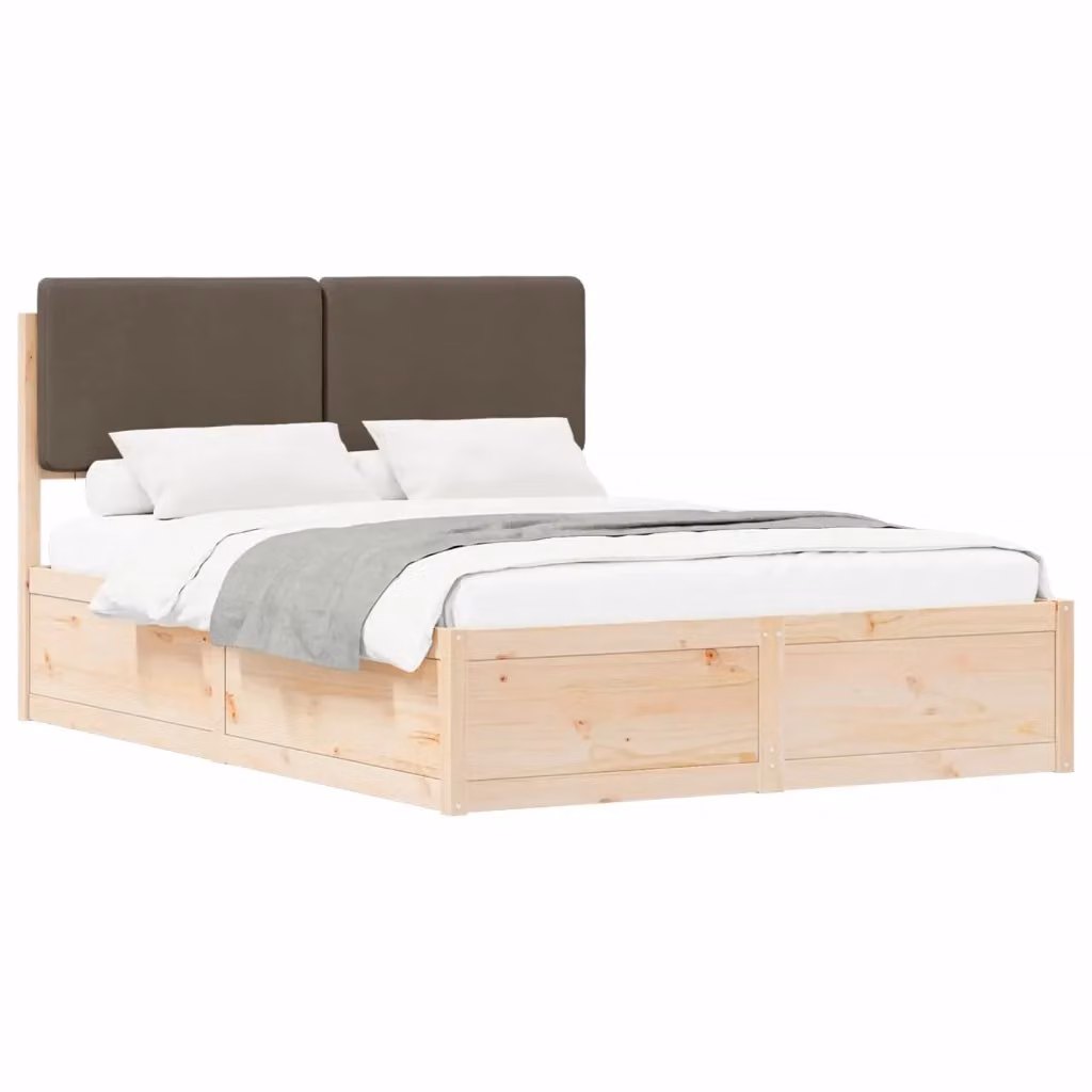 Letto con Testiera Rivestita in Tessuto e Pino Massello vidaXL, Colore Beige/Grigio, L/P/H: 150 x 200 x 93 cm – 2