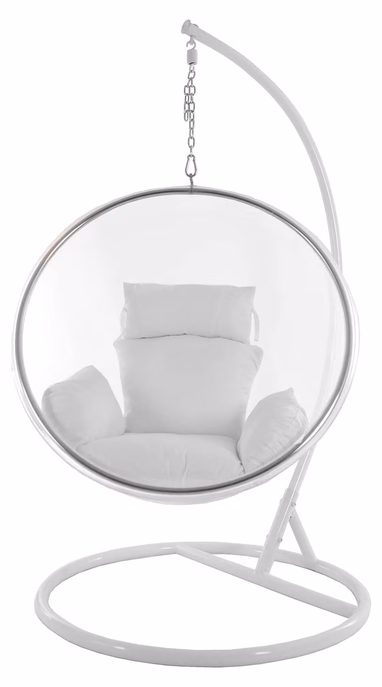 Set completo per sedia a dondolo - Trasparente con struttura bianca - Portata massima: 140 kg - Materiale: metallo