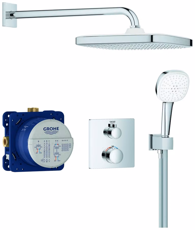 GROHE Grohtherm Cube Système de douche, set complet avec corps d'encastrement, Tempesta 250 Cube Rainshower et Tempesta Cube 110 douchette à main, 34871000, 34871000