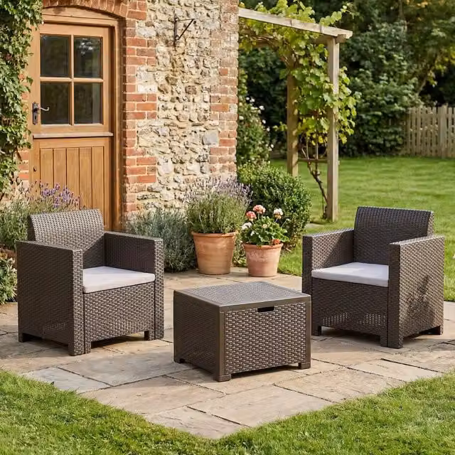 Set salotto da esterno Apis DMORA color tortora con poltrone lounge e tavolino da caffè, ideale per giardino o balcone – 1