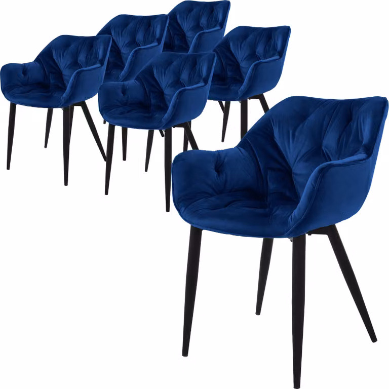 ML-Design set di 6 sedie da pranzo con schienale, blu scuro, in velluto