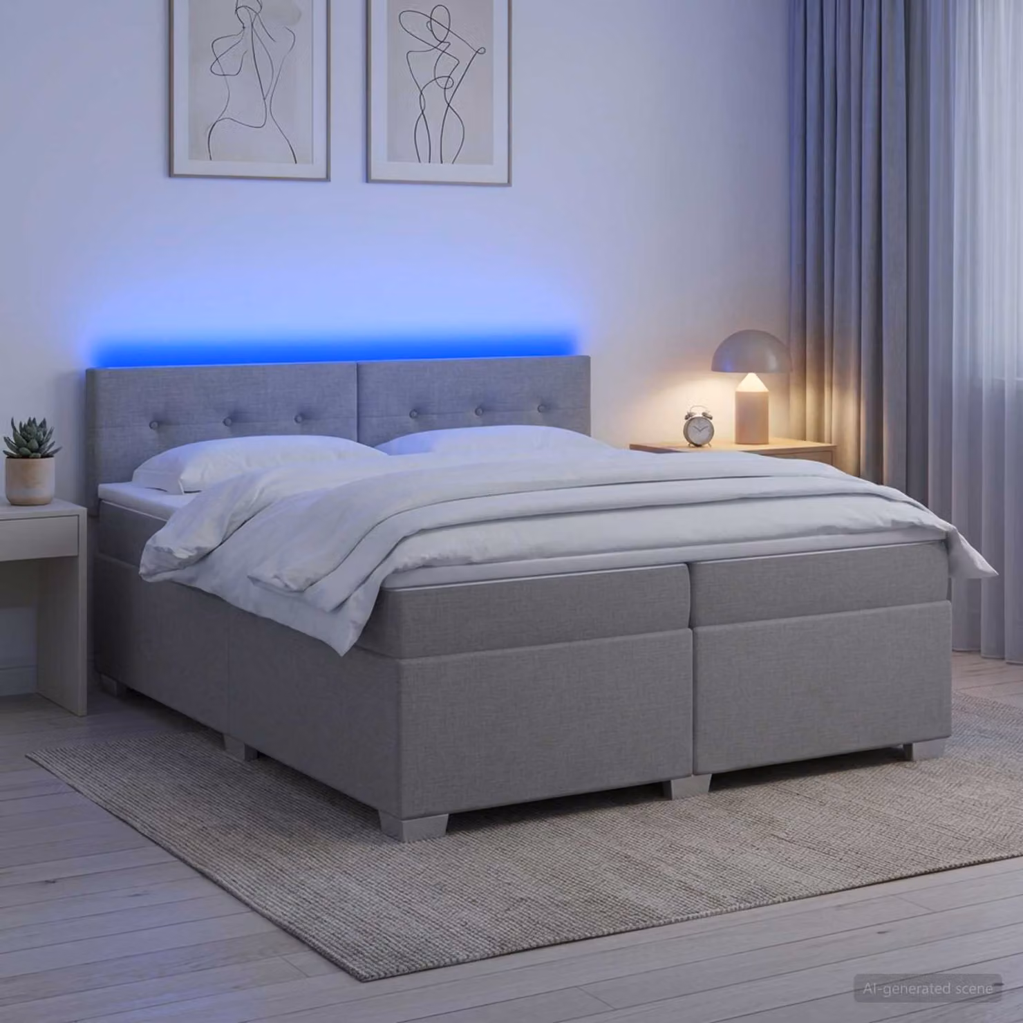 vidaXL Letto con Box Spring, Materasso Ibrido e Illuminazione LED, Grigio Chiaro, L/P/H: 200 x 200 x 46 cm