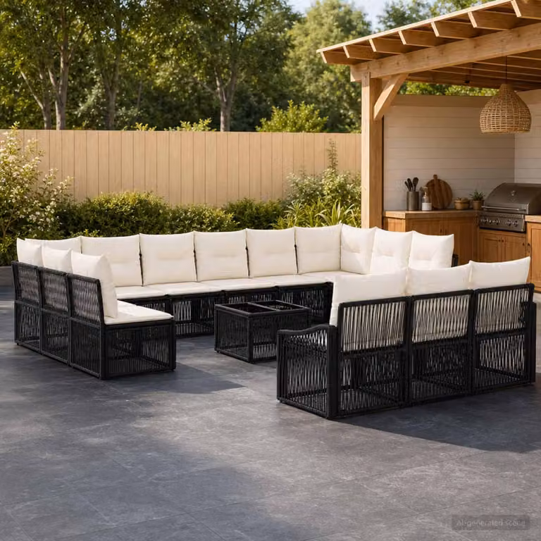 Maison Exclusive - Set da giardino composto da 14 pezzi, divano in rattan sintetico nero
