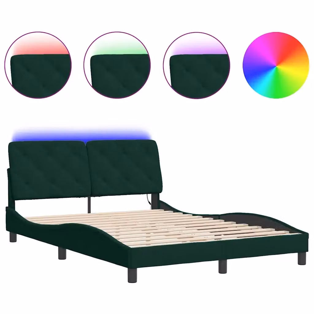 Giroletto vidaXL in Velluto Verde con Illuminazione LED e Porta USB, L/P/H: 200 x 140 x 74,5 cm – 2