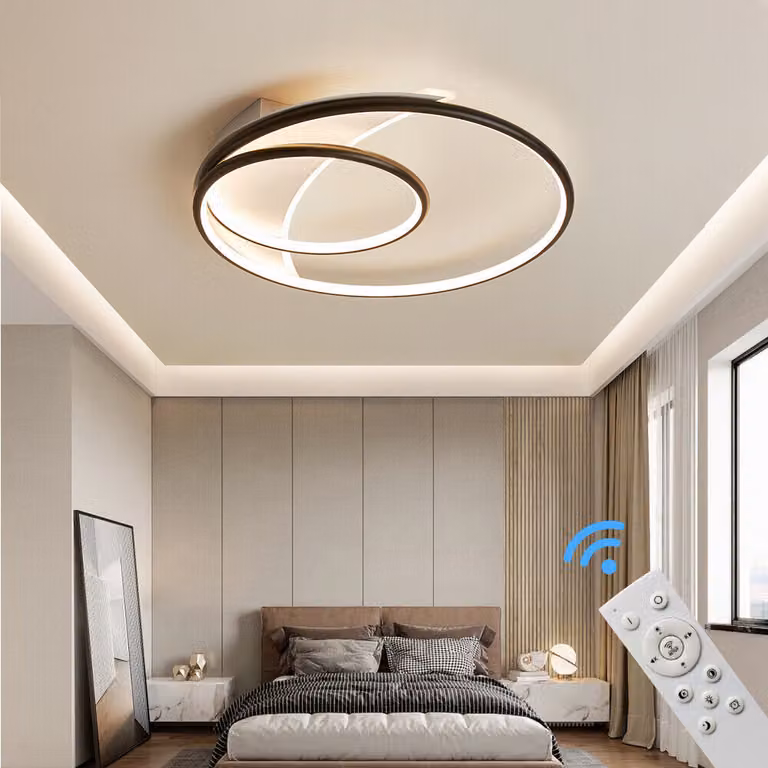 Plafoniera LED Plafoniera SX8770WB con telecomando Colore luce/luminosità regolabile dimmerabile Struttura in metallo laccato nero Plafoniera LED per camera da letto
