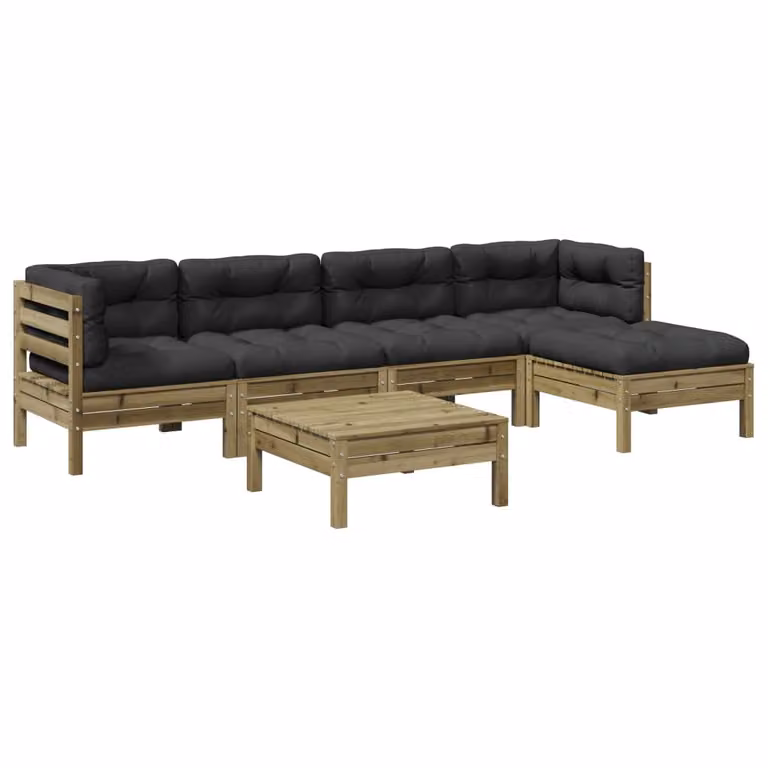 Set Divani da Giardino 6pz con Cuscini Legno Impregnato di Pino