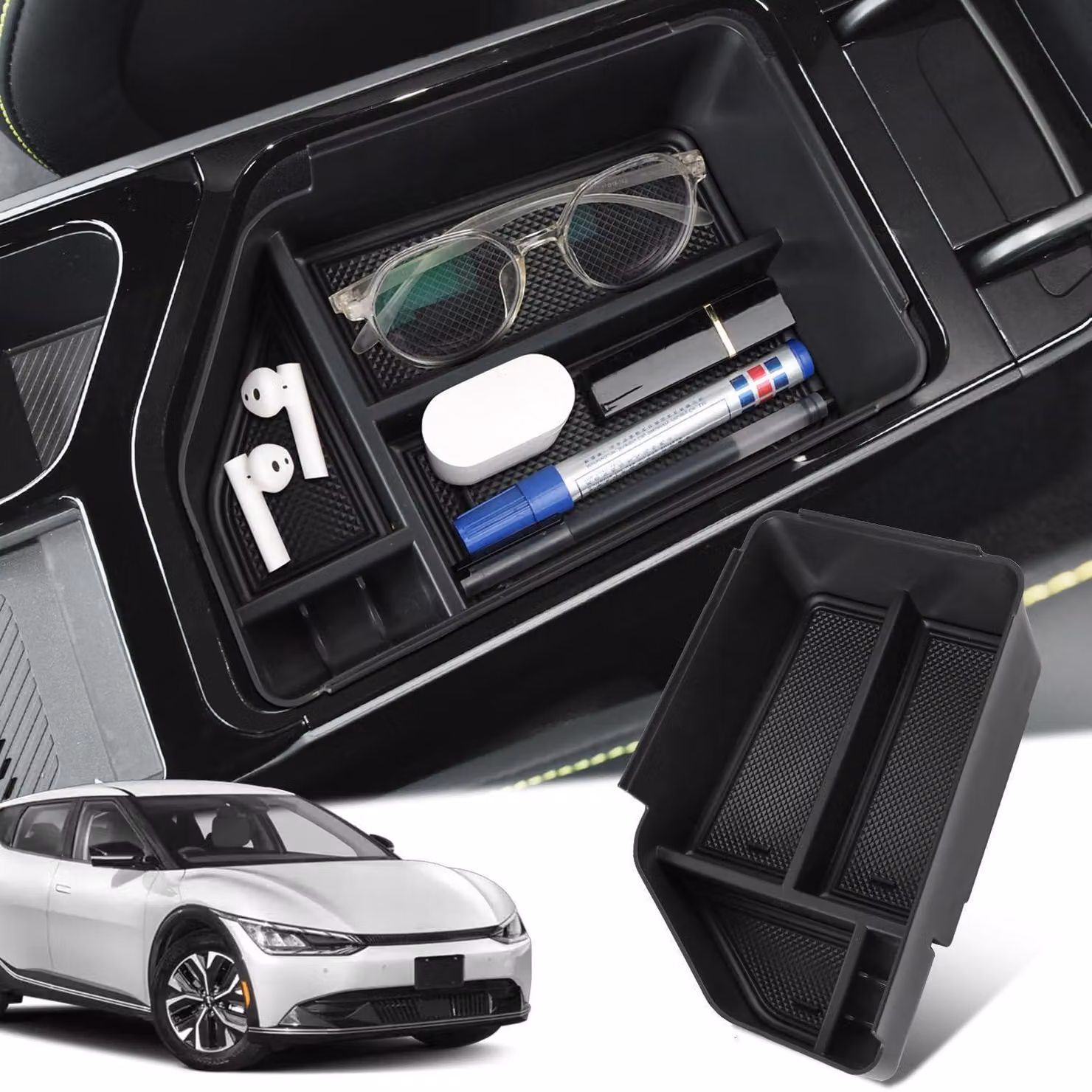 Contenitore portaoggetti per la console centrale, compatibile con EV6 dal 2021 al 2025, realizzato in plastica ABS