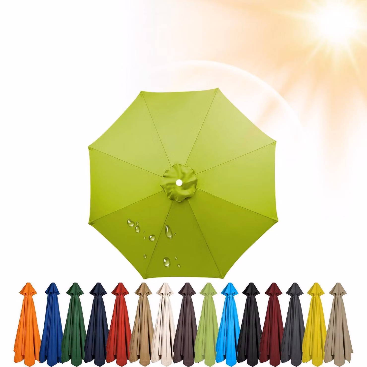 Copertura di ricambio per ombrellone, da 2 a 3,5 metri, con 6/8 stecche, protezione UV, colore verde