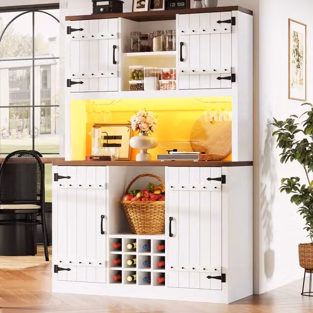 Mobile colonna da cucina Mivray bianco con illuminazione integrata, portabottiglie e ripiani interni, L/P/H: 120 x 40 x 180 cm