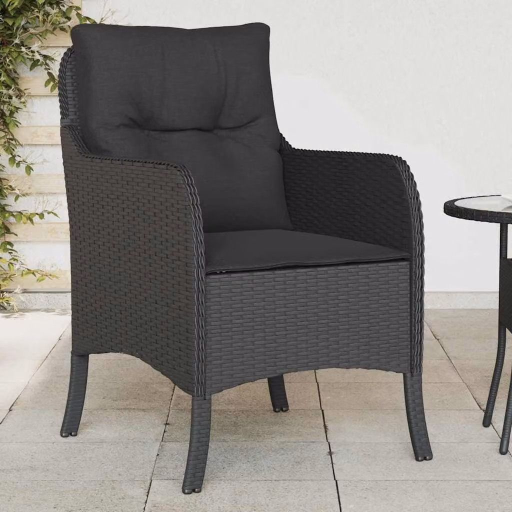 Set di 2 sedie da giardino vidaXL in polyrattan nere con cuscini e braccioli