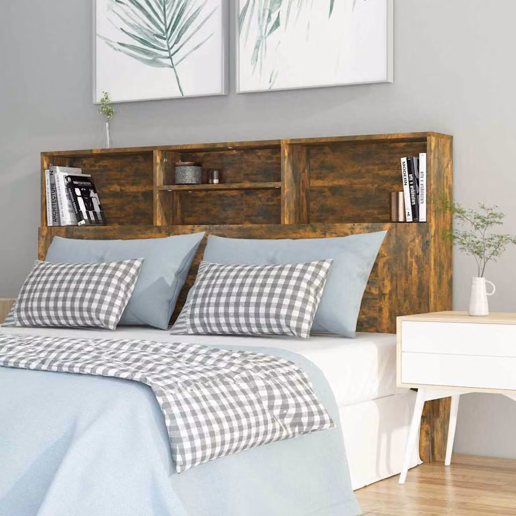 Testiera con scomparti integrati vidaXL in legno Rovere Fumo L: 160 cm, P: 19 cm, H: 103,5 cm